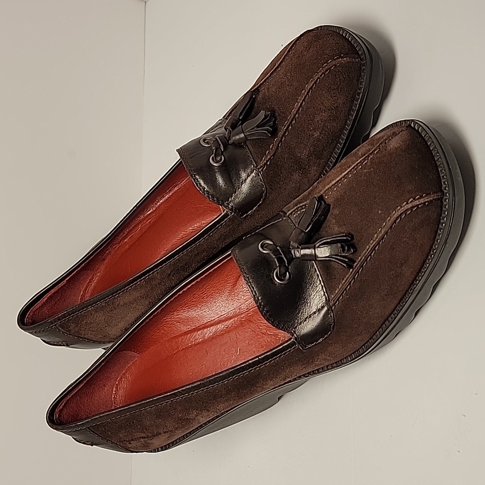 Donald‎ J Pliner Baco Wedge Heel Loafer Platform Shoe Suede Leather Brown 10